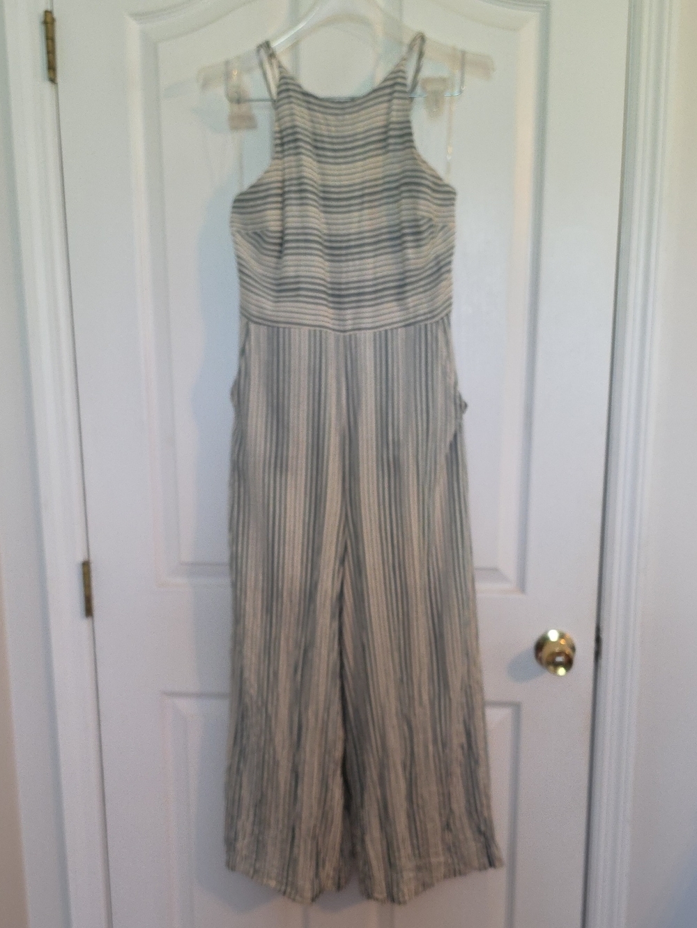 Striped Sleeveless Wide-Leg Jumpsuit - Blue & White